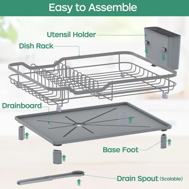R&M Furniture Stainless Steel Rustproof Dish Drying Rack - Sturdy Dish Drainer for Kitchen Countertops with Drainer Plate, Multifunctional Design, Suitable for a Variety of Kitchen Utensils, Dimensions 16.2“ (L) x 12.6” (W)