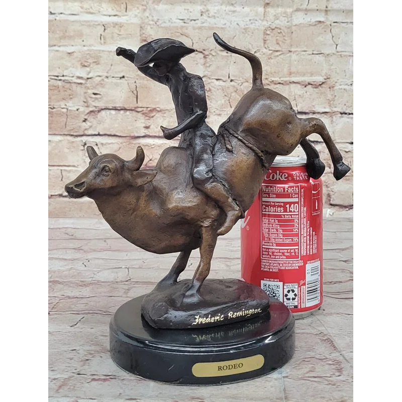 Trinx Rashee Rodeo Bull Rider Cowboy Bronze Statue Sculpture Marble Base Western Decor 9 Inches X 9 Inches
