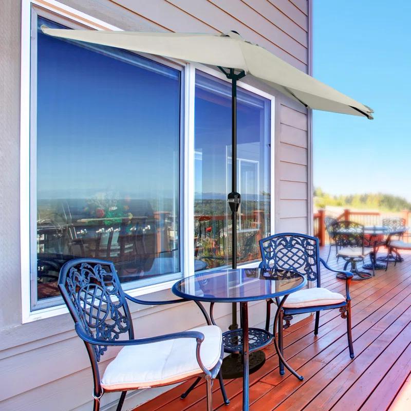 Pure Garden Summertime Umbrellas 3 Half Umbrella Outdoor Patio Shade - 9' Patio Umbrella with Easy Crank - Small Canopy for Balcony, Table, or Deck by Pure Garden