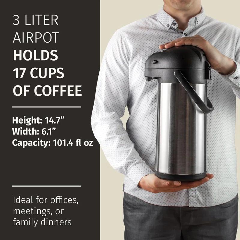 Stack man Coffee Carafe With Pump - 102Oz / 3L Airpot 12 Hours Large Carafe Hot Cocoa Dispenser For Parties-Hot Water Dispenser, Tea Flask-Insulated Stainless Steel Hot Beverage Dispenser-Thermal Carafe Air Pot