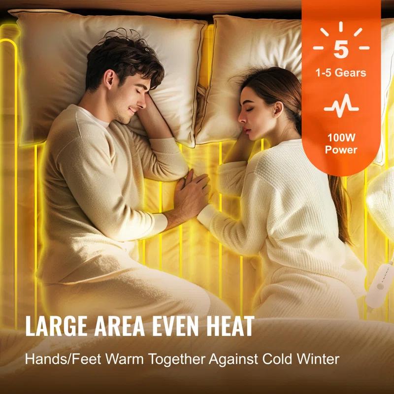 VEVOR Heated Mattress Pad Full Electric Warmer Coral Fleece Auto Off