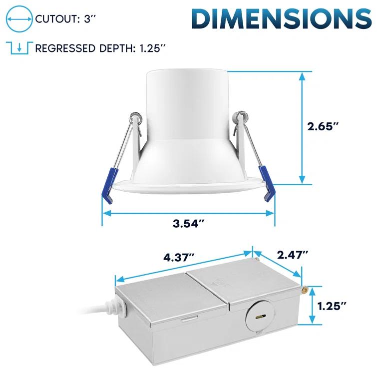 Luxrite Luxrite 3 Inch LED Recessed Ceiling Light J-Box 8W 5CCT 2700K/3000K/3500K/4000K/5000K 840LM Dimmable Canless Downlight, Wet Rated IC Rated ETL 12 Pack LR23320-12PK