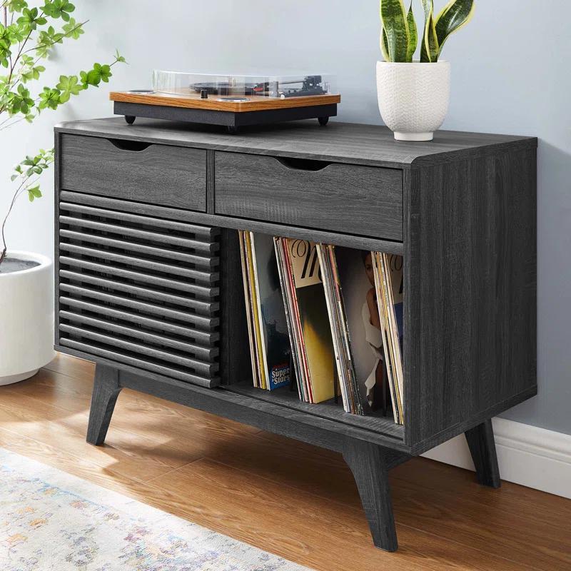 Modway Modway Render Mid-Century Modern 37" Vinyl Record Display Stand with Drawers