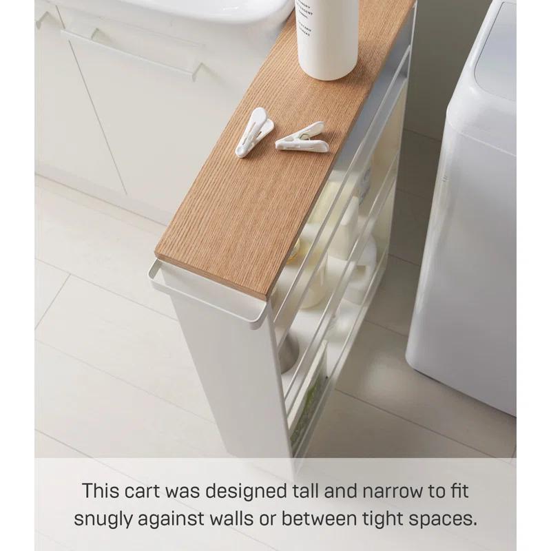 Yamazaki Tower White Rolling Slim Storage Cart With Handle