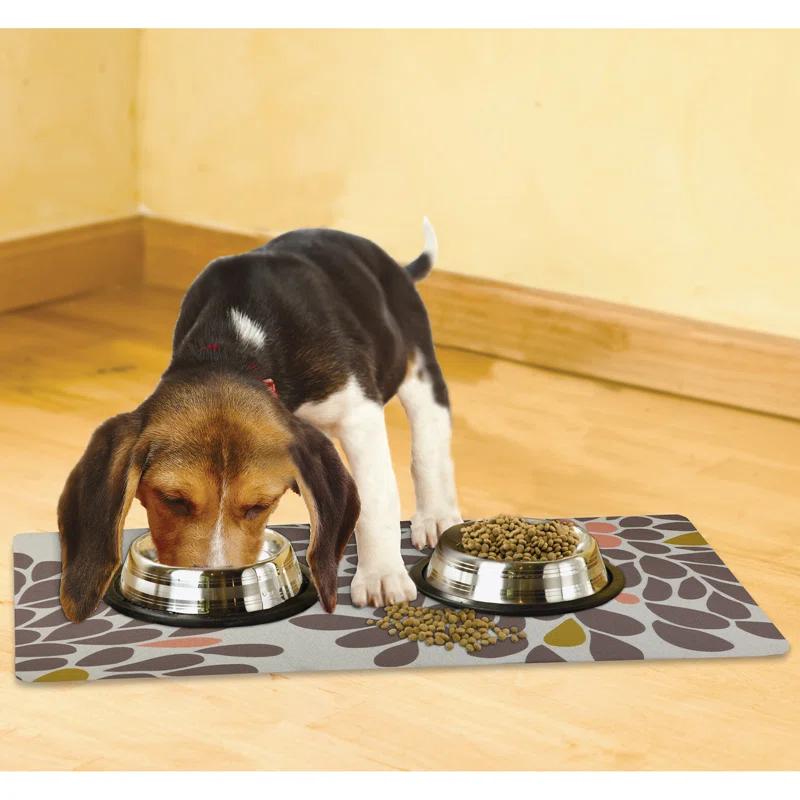 Pet Bowl Placemat, Feeding Mat For Dog & Cat - Thin, Absorbent, Waterproof, Machine Washable
