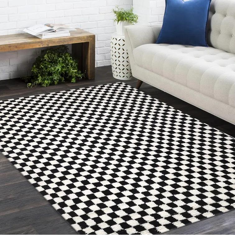 Luxe Weavers Checkered Black and White Geometric 8x10 Area Rug