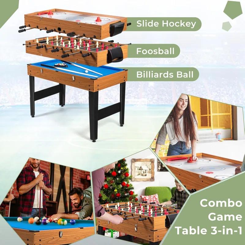 JETEHO Multi Game Table, 3-In-1 48" Combo Game Table W/Soccer, Billiard, Slide Hockey, Wood Foosball Table, Perfect For Game Rooms, Arcades, Bars, Parties, Family Night