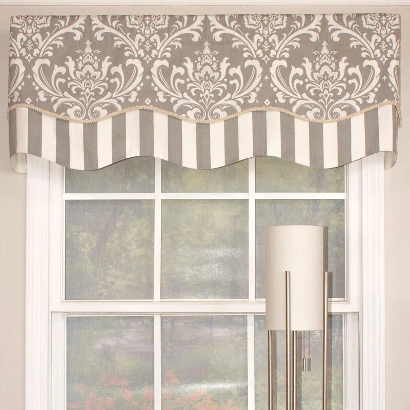 RLF Home Ozbourne Damask Cotton Blend Scalloped 50'' W Window Valance Ivory