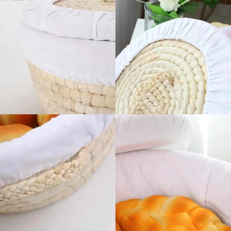 Gracie Oaks Round Bread Basket Serving Woven Bread Baskets Wicker Basket Sourdough Proofing Basket With Removable Liner And Cover  Wicker