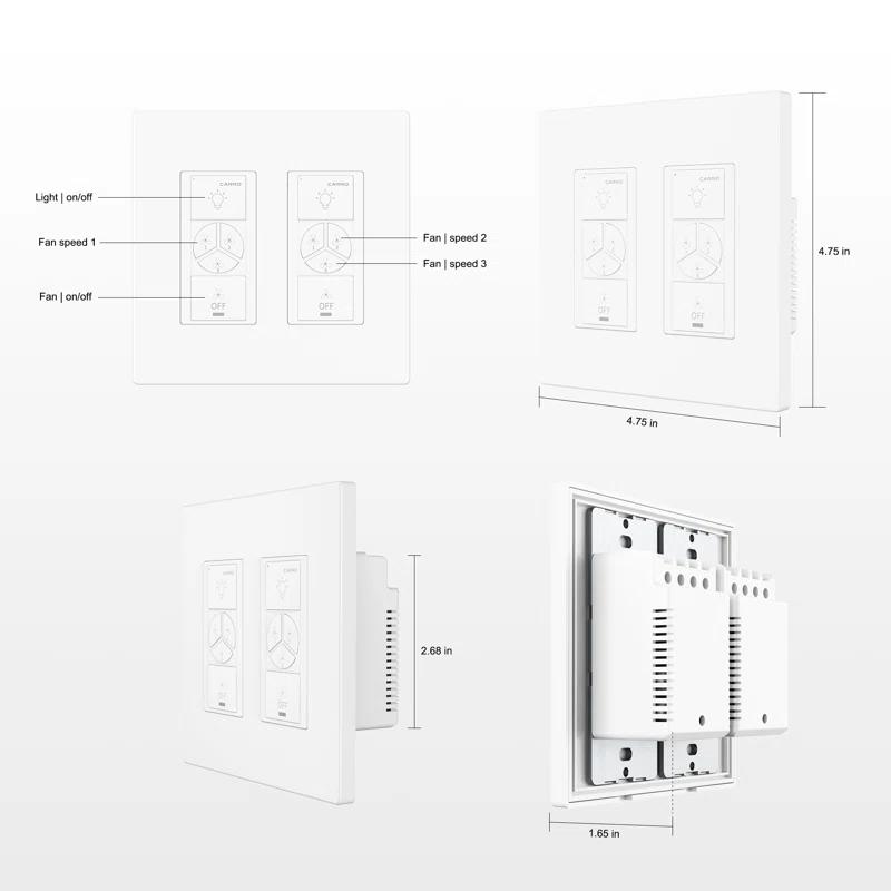 CARRO Carro Home Smart Switch, Fan Speed Control And Light On/off Switch Works With Amazon Alexa, Google Home, And Siri Shortcut, Universal Wifi Fan & Light Controller.