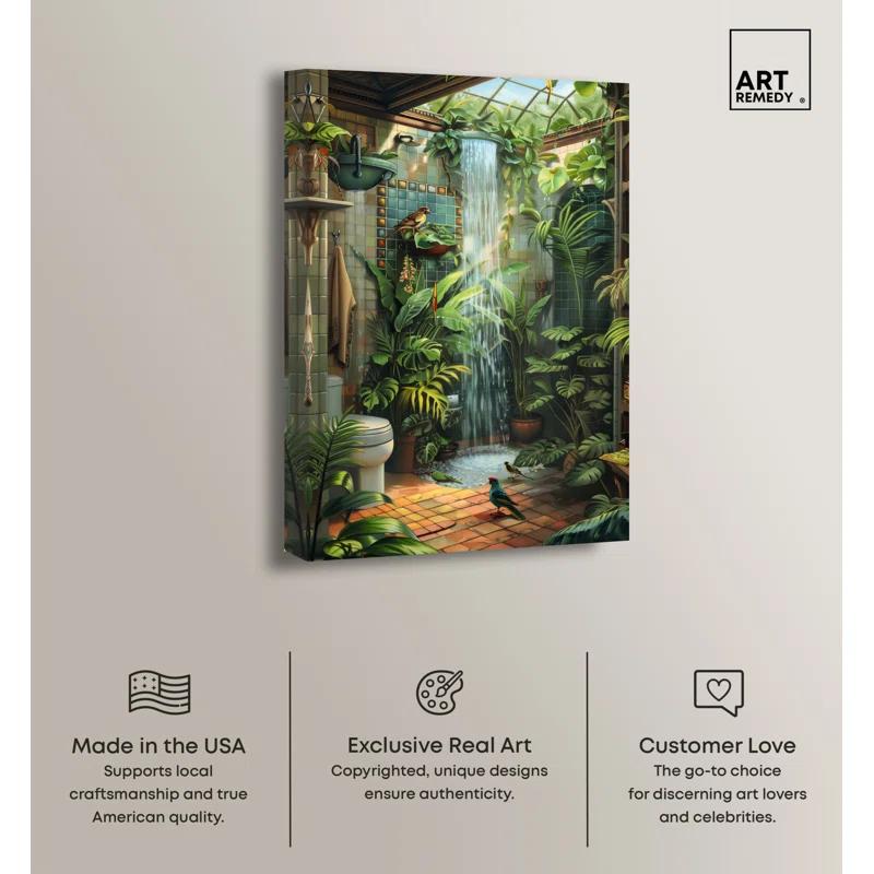 Art Remedy Waterfall Bathroom Canvas Jungle Bathroom Art by Art Remedy