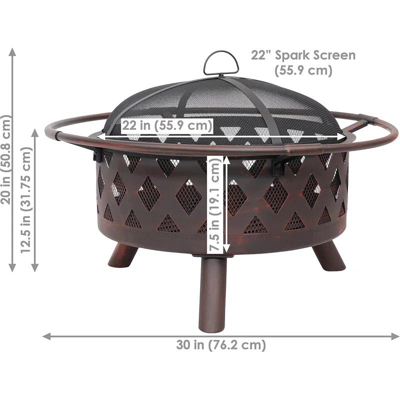 Alcott Hill® Mast Round Wood-Burning Bronze Finish Crossweave Fire Pit with Screen and Poker