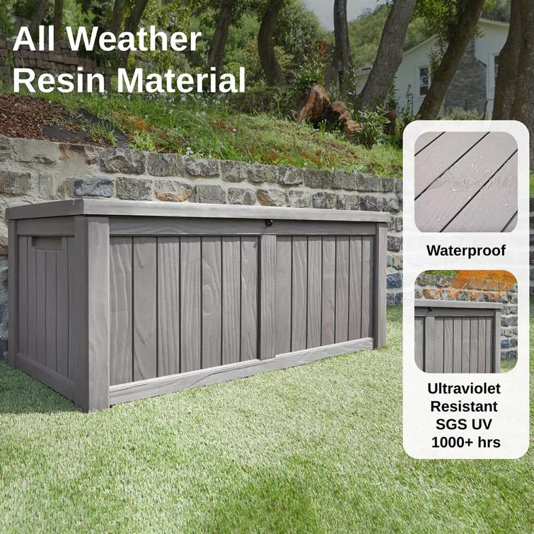 EAST OAK 26.6'' W 120 Gallons Lockable Deck Box in Grey