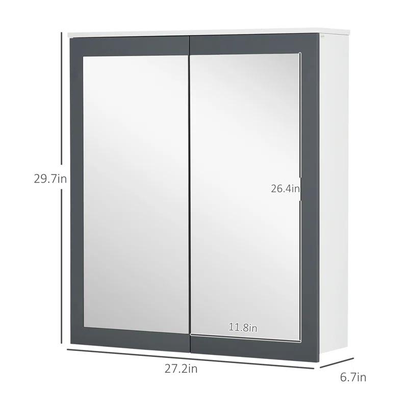 HomCom 834-566V80WT 27.25'' W 29.75'' H Wall Mount Framed Medicine Cabinet Mirror 2