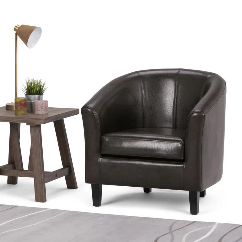 Simpli Home Austin 30"W Upholstered Vegan Faux Leather Contemporary Tub Accent Chair with High Arms and Deep Seat