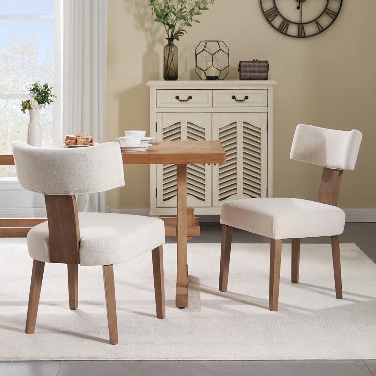 Gracie Oaks Inelda Mid Century Upholstered Dining Chairs Side Chairs Farmhouse Faux Leather Dining Chair with Wood Legs (Set of 2)