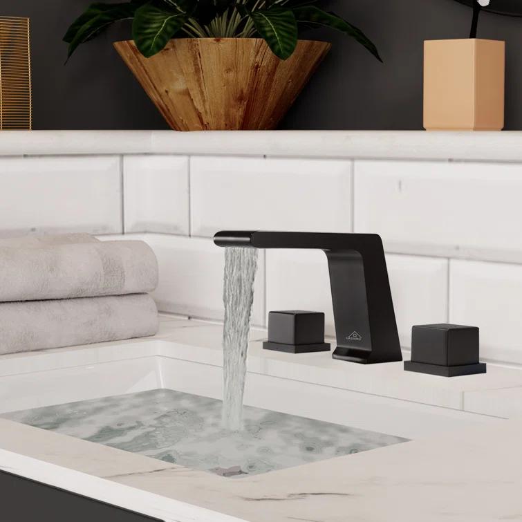 CASAINC Widespread Faucet 2-Handle Bathroom Faucet with 3 Holes and Pop Drain M1370-MB