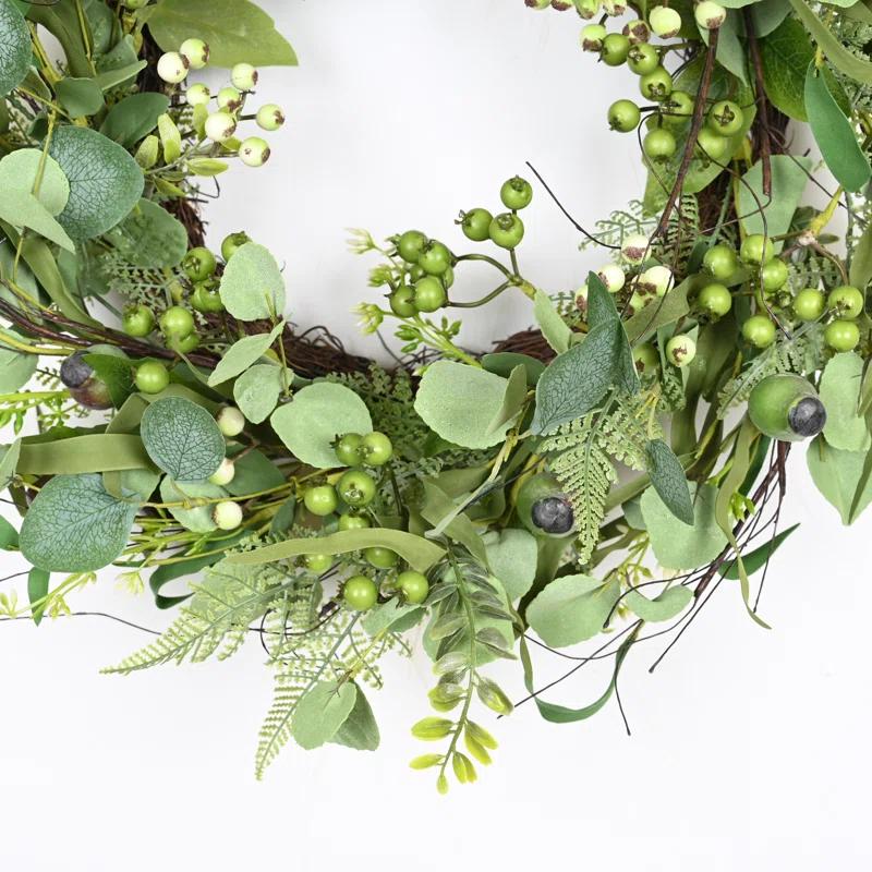The Holiday Aisle® 22" Artificial Spring Summer Farmhouse Eucalyptus Berry Front Door Wreath
