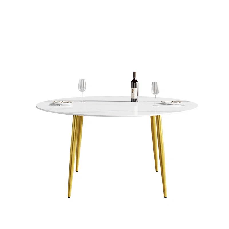 Ortelinda 59.05"Modern manmade st1 round metal dining tableposition for 6 people
