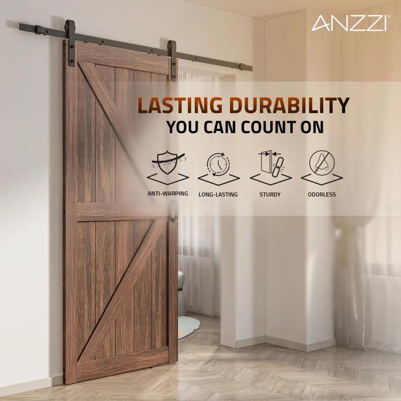 ANZZI ANZZI Heavy Duty Sturdy Wood Single Sliding Barn Door - Solid Core MDF And PVC - Knockdown Design - Hardware Included - Space-Saving Solution