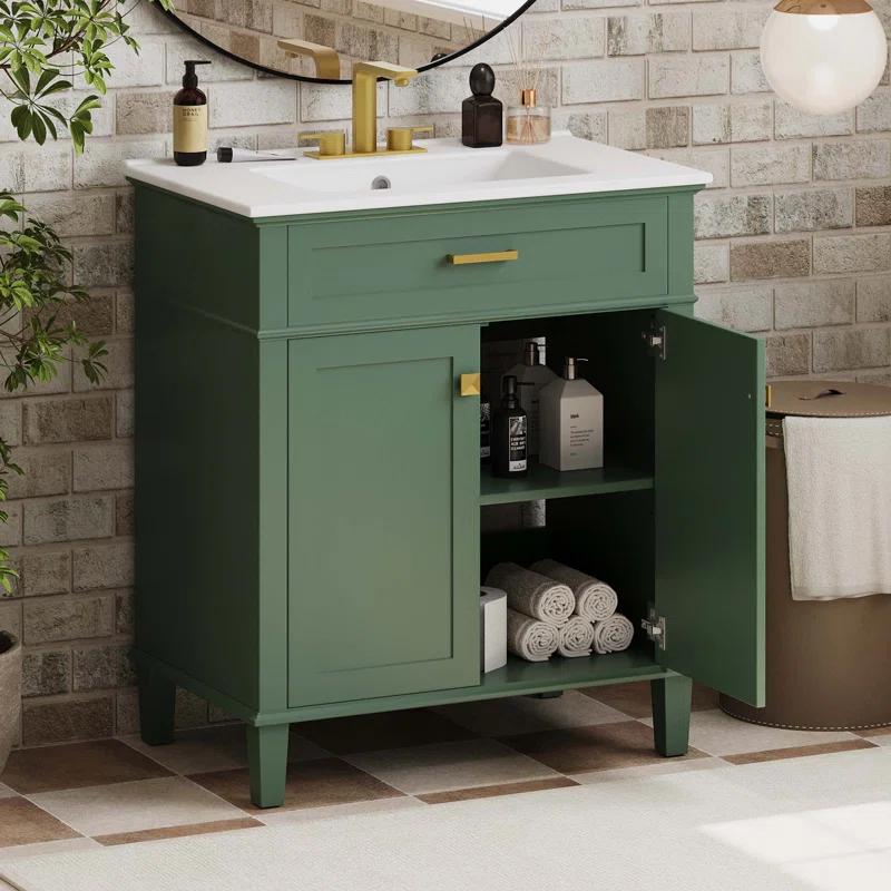 Tryimagine 30-Inch Bathroom Vanity With Ceramic Basin,  Soft Close Door And Adjustable Shelves
