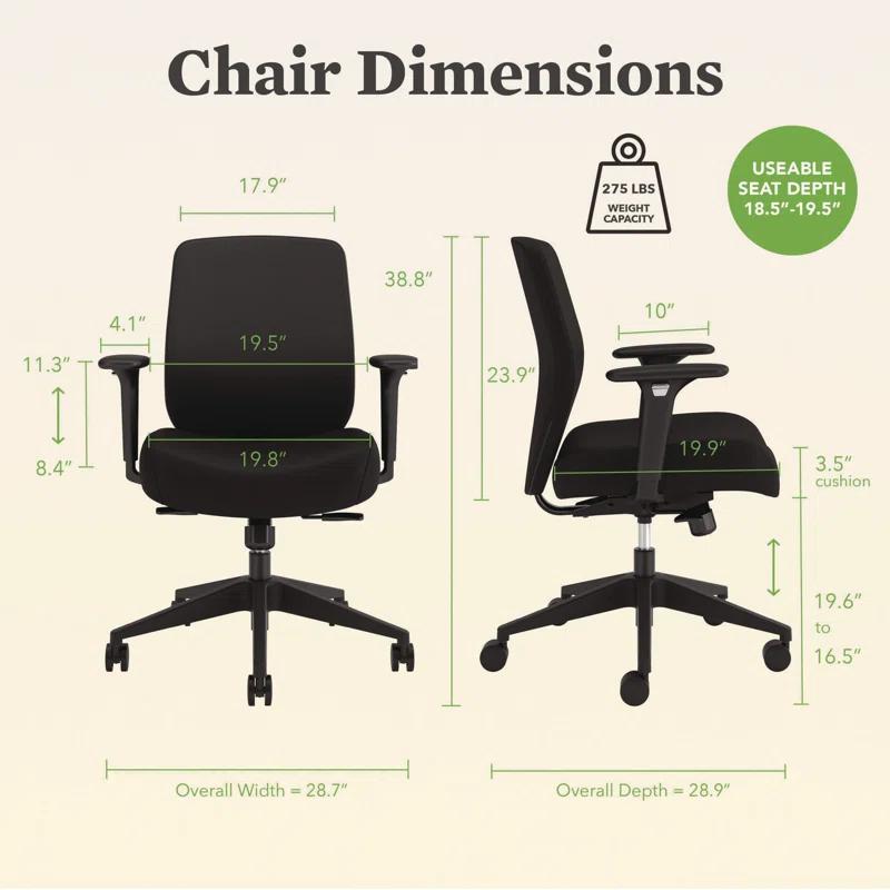 HON HON Altern Ergonomic Low Back Home Office Chair Height Adjustable Arms Seat Slide