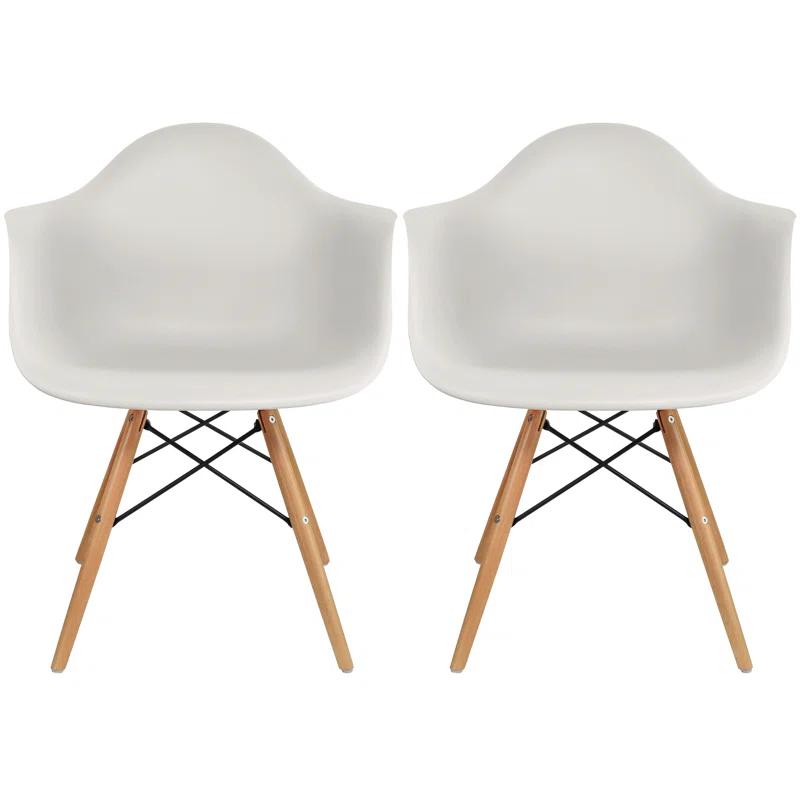 2xHome Plastic Dining Armchairs with Natural Wooden Wood Legs Indoor Outdoor (Set of 2)