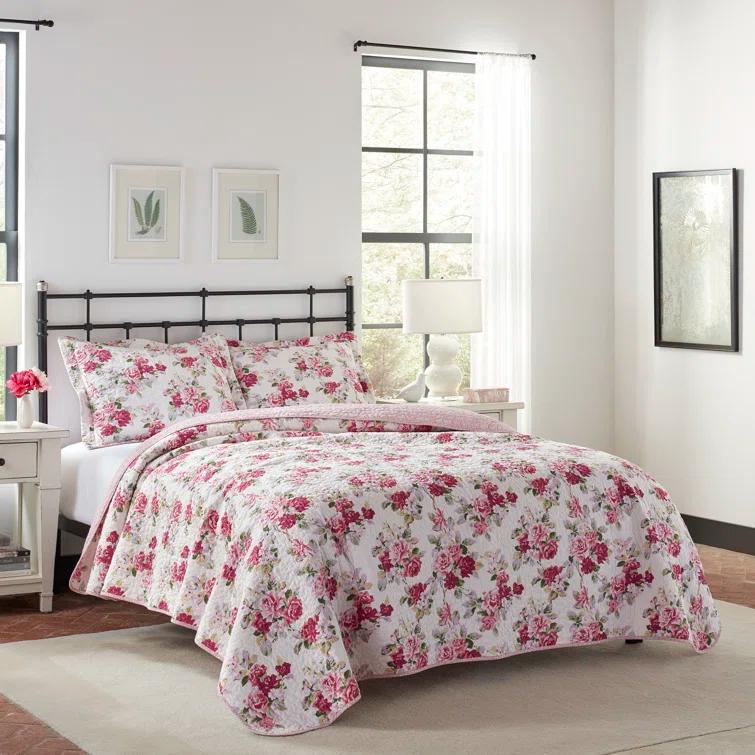 Laura Ashley Laura Ashley Lidia Cotton Reversible Pink Quilt Set