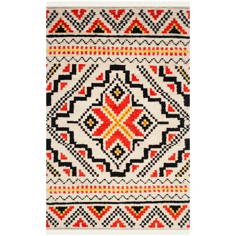 Latitude Run® Bakerhill Hand Knotted Wool/Cotton Southwestern Rug in Red/Black/Beige & Reviews | Wayfair