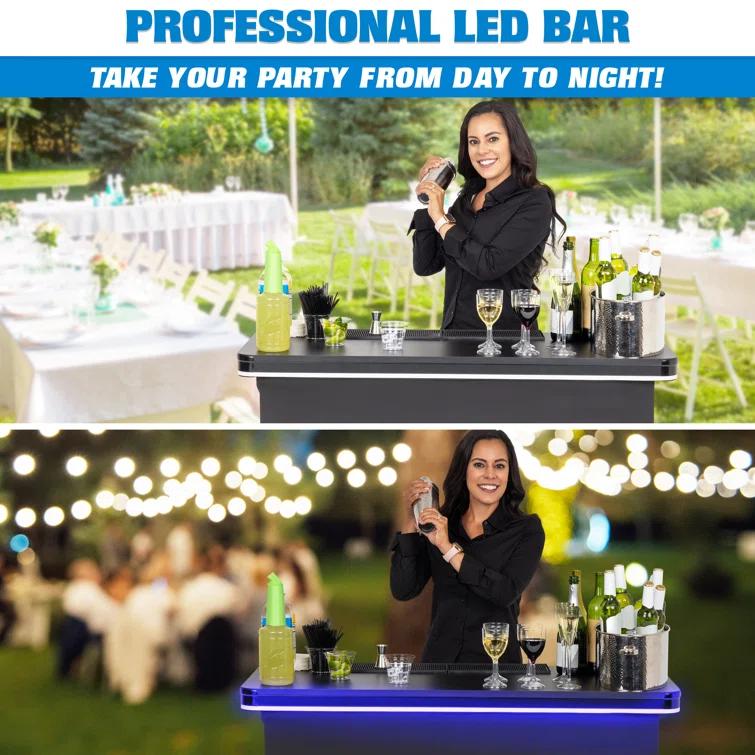 GoPong GoBar PRO LED Commercial Grade Portable Bar Table with Multi-Color Lights - 47.5 x 19 x 38 IN