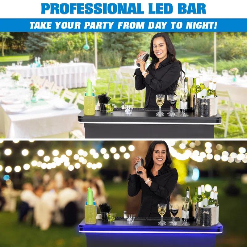 GoPong GoBar PRO LED Commercial Grade Portable Bar Table with Multi-Color Lights - 47.5 x 19 x 38 IN