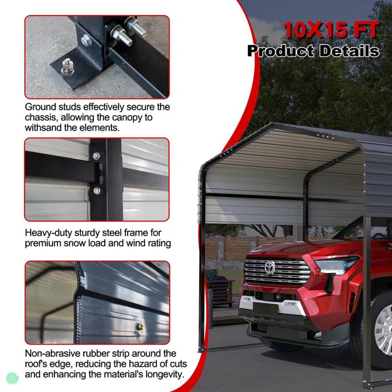 BVNECXP 10X15 Metal Carport Carports With Enhanced Base Heavy Duty Garage Outdoor Galvanized Car Shelter For Car, Boats And Truck