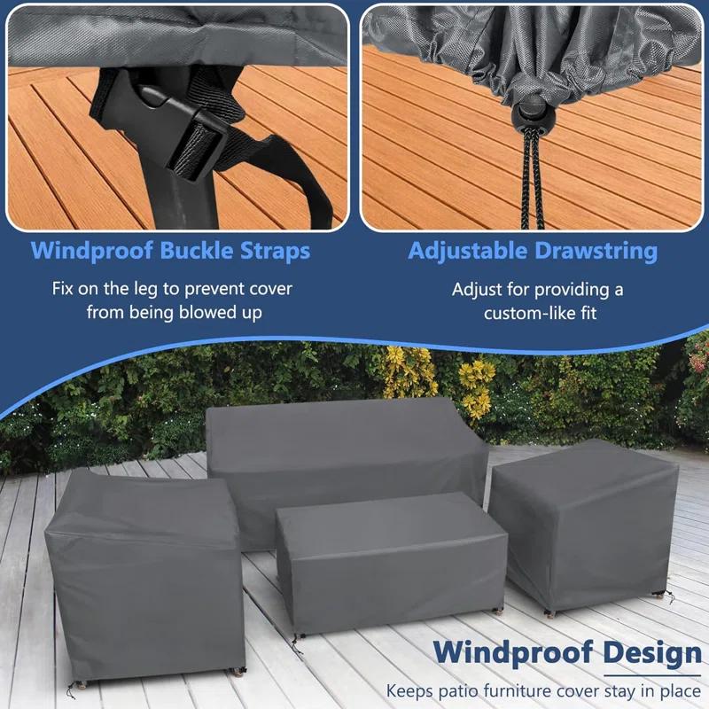 Arlmont & Co. Heavy Duty Waterproof Patio Furniture Set Covers for 4 Pieces Outdoor Conversation Set