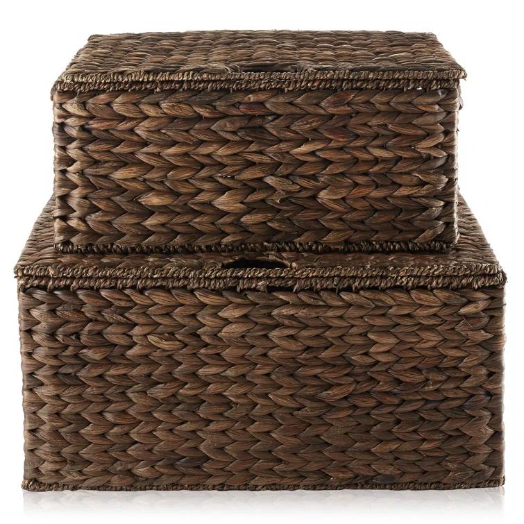 Casafield Casafield Water Hyacinth Rectangular Storage Baskets with Lids (Medium and Large)