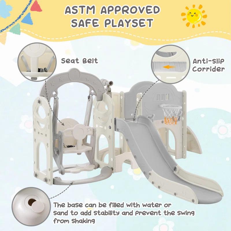 Mocoloo Toddler Slide and Swing Set 7 in 1, Kids Climber Slide Playset with with Ball & Hoop, Telescope