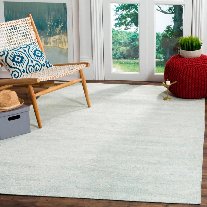 Rosecliff Heights McArthur Stone Wash Hand Knotted Viscose/Cotton Solid Color Rug in Light Blue