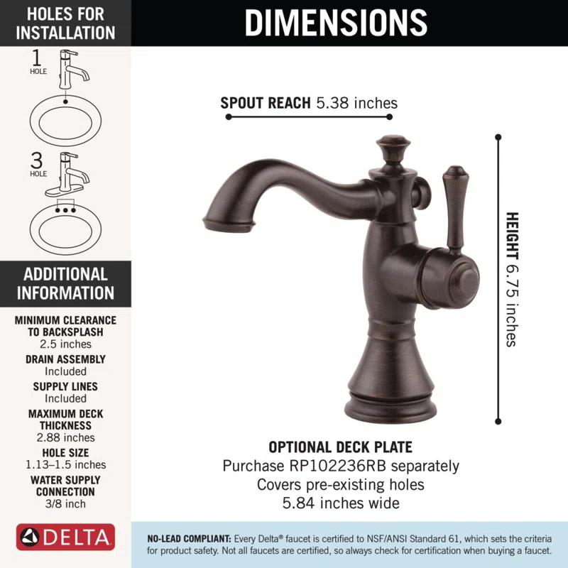 Cassidy™ Single Hole Bathroom Faucet with Drain Assembly