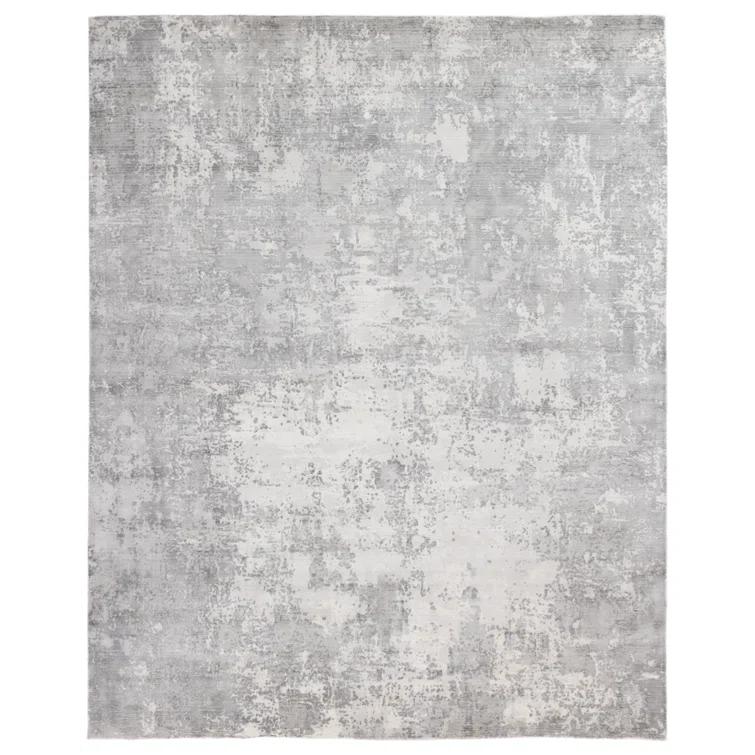 Handmade Rectangular Gray Abstract Wool and Viscose Rug, 8' x 10'