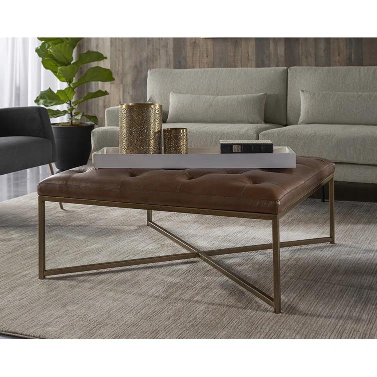 Osa 40" Genuine Leather Tufted Square Cocktail Ottoman