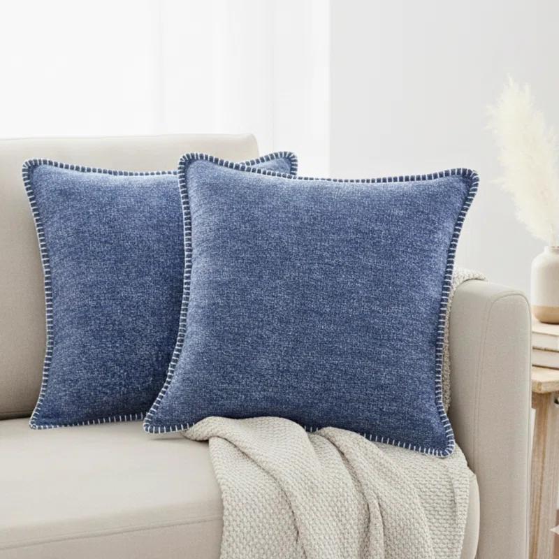 Oveesha Soft Chenille Throw Pillow Covers With Stitched Edge (Set of 2)