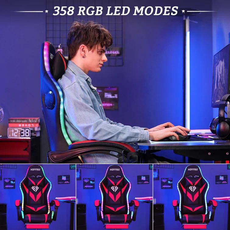 Hoffree Hoffree Massage Ergonomic Gaming Chair with Bluetooth Speakers and RGB LED Lights