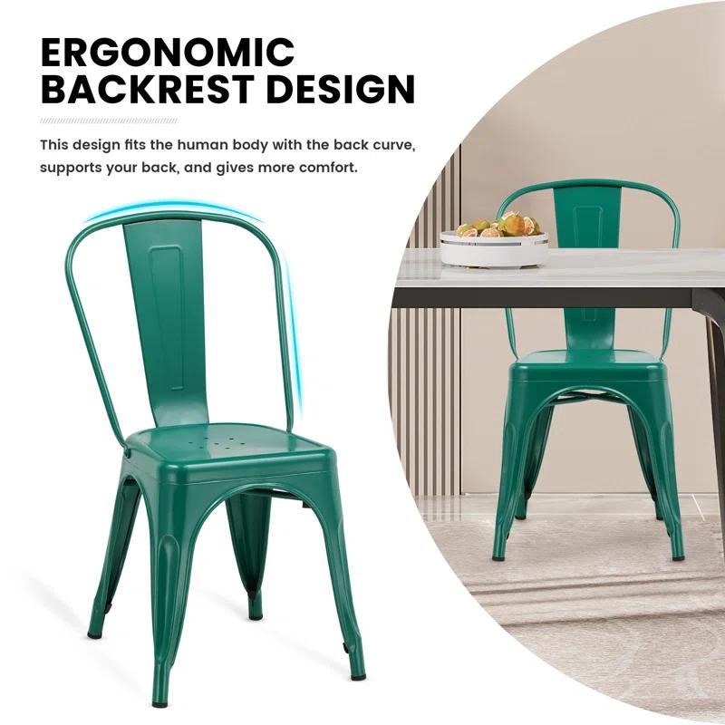 COMHOMA COMHOMA Metal Dining Chair 4pcs Industrial Modern Iron Stackable Bistro Chair (Set of 4)