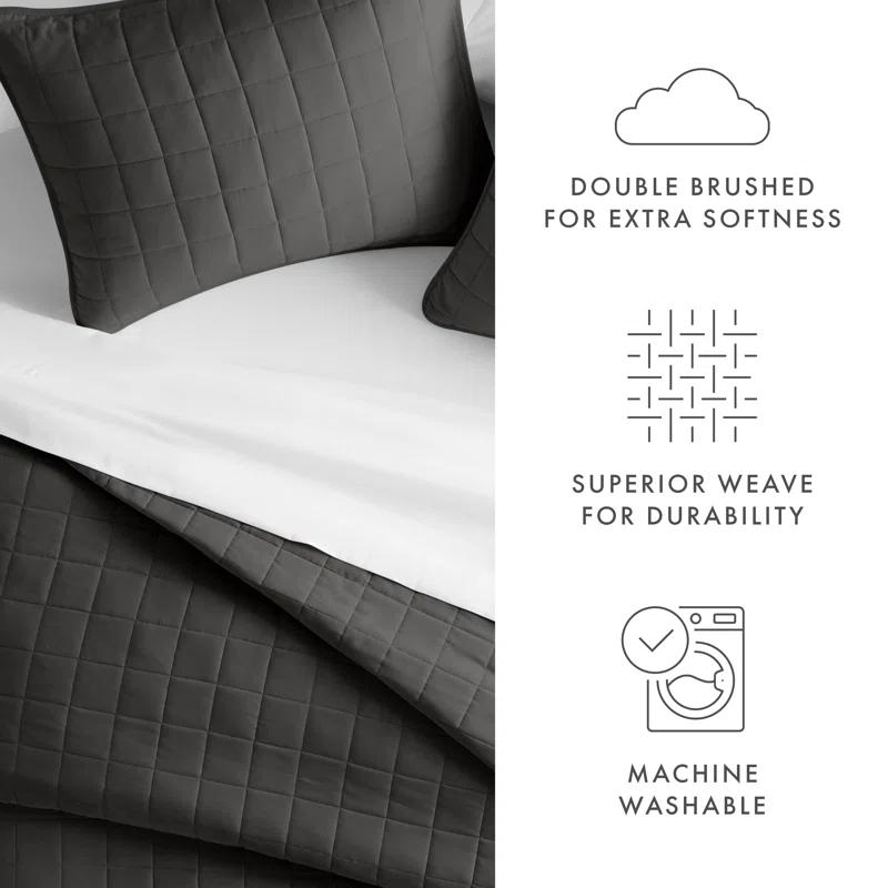 Simply Soft™ Double Brushed Microfiber Square Pattern Quilted Coverlet Set