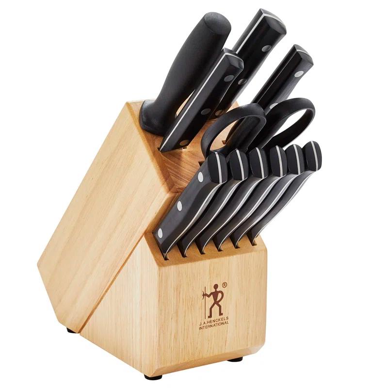 Dynamic 12-Piece Stainless Steel Knife Block Set with Hardwood Block