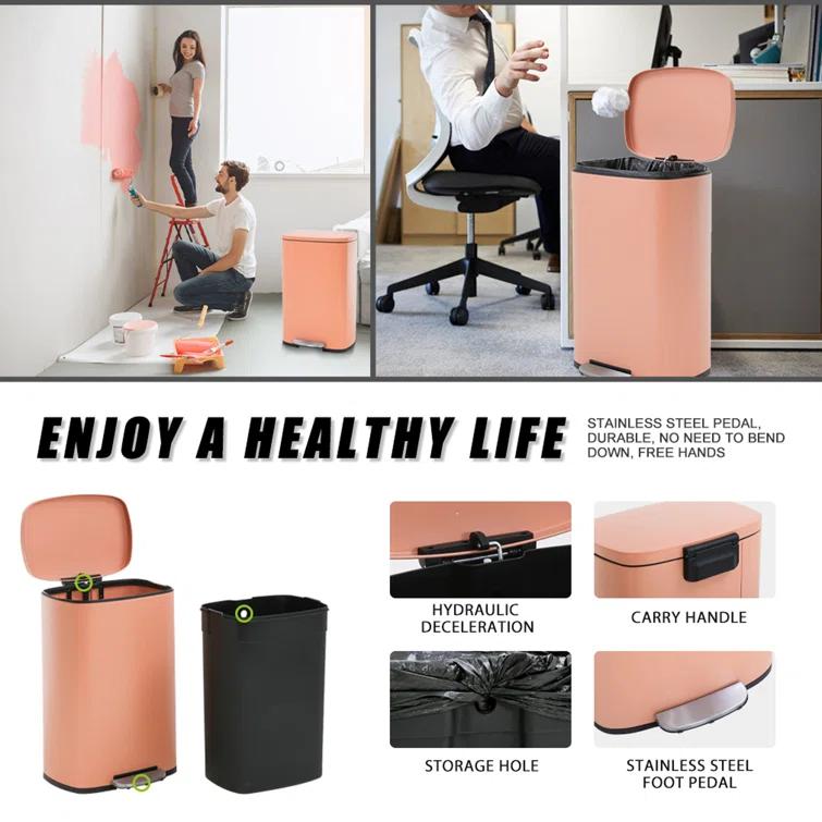 FDW Steel Step On Kitchen Trash Can - 13 Gallons