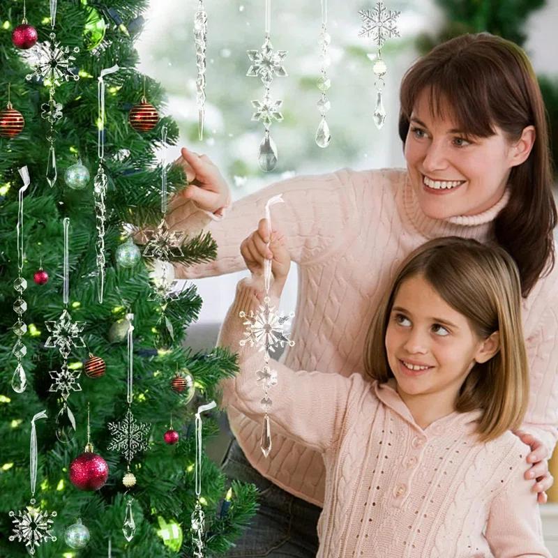 Christmas Tree Decoration Crystal Ornaments - Hanging Acrylic Christmas Snowflake Icicle Drop Crystal Ornaments For Christmas Tree Winter New Year Party Supplies