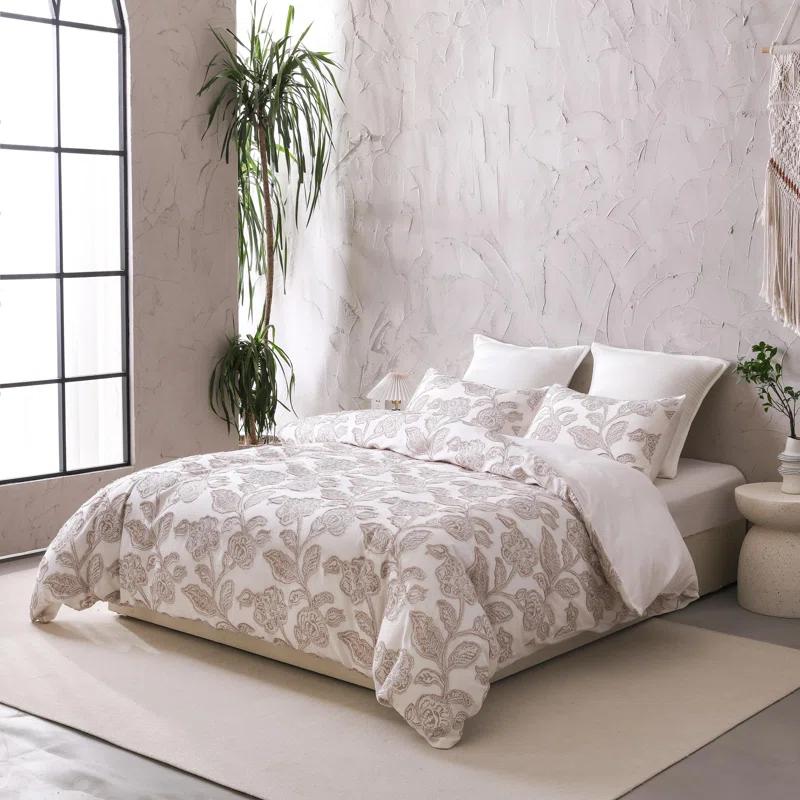 Cotton Clipped Jacquard Jacobean Floral Duvet Cover Set