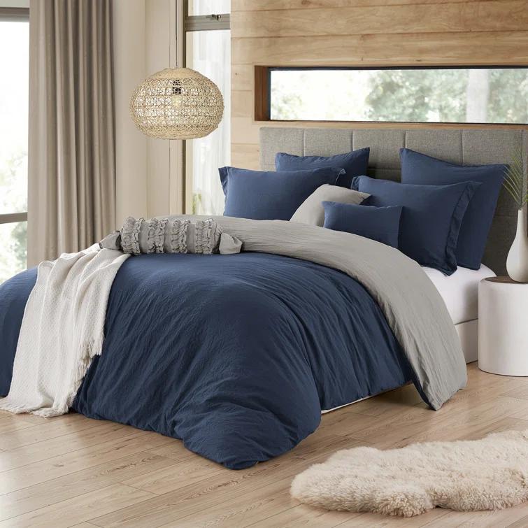 Swift Home Ultra Soft Reversible Crinkle Washed Microfiber Duvet Cover Set