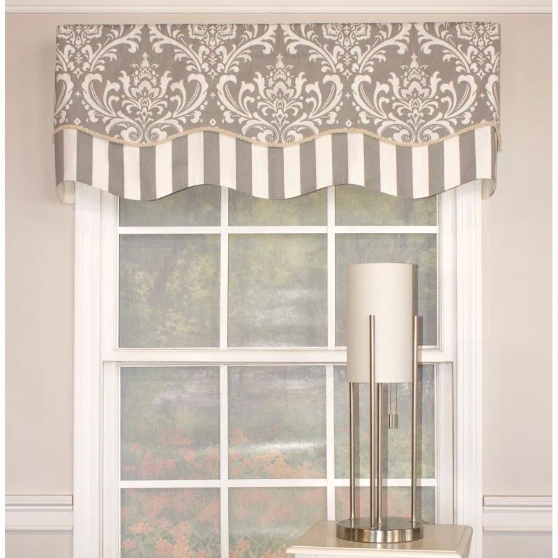 RLF Home Ozbourne Damask Cotton Blend Scalloped 50'' W Window Valance Ivory