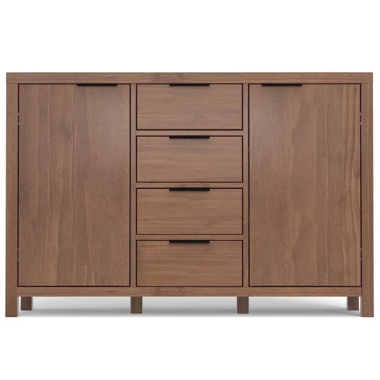 Simpli Home Hollander SOLID WOOD and Pine 54 inch x 18 inch Rectangle Contemporary Sideboard Buffet in Medium Saddle Brown